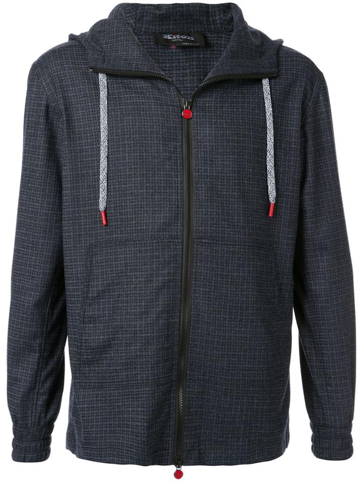 Kiton Checked Zip-up Hoodie - Grey