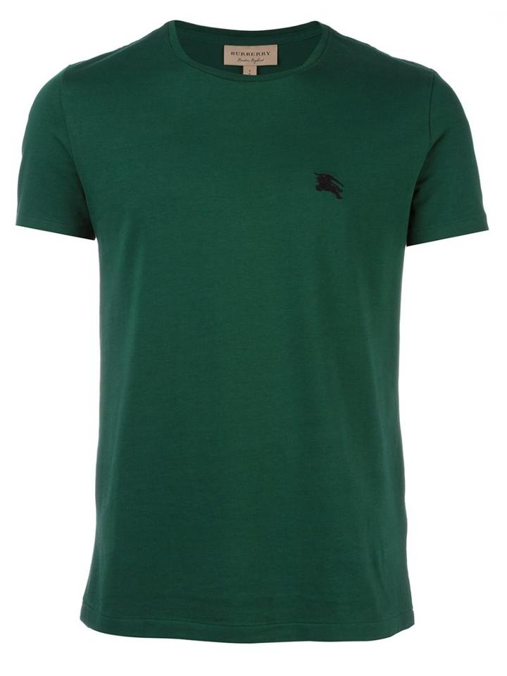 Burberry Logo Embroidered T-shirt, Men's, Size: Medium, Green, Cotton