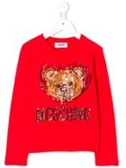 Moschino Kids Teen Sequin Embroidery T-shirt - Red