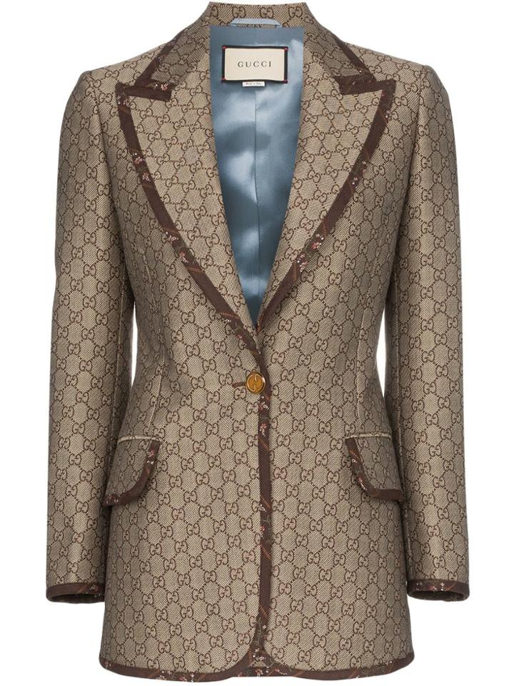 Gucci Gg Pattern Floral Trim Blazer Jacket - Neutrals