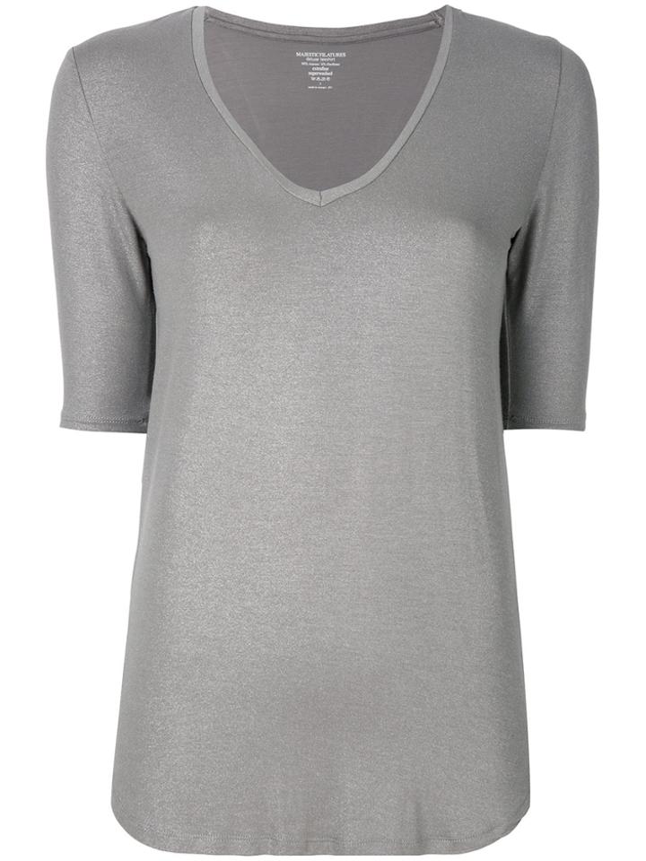 Majestic Filatures Metallic V-neck Top - Grey