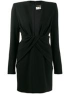 Saint Laurent Ruched Plunge Bodycon Dress - Black