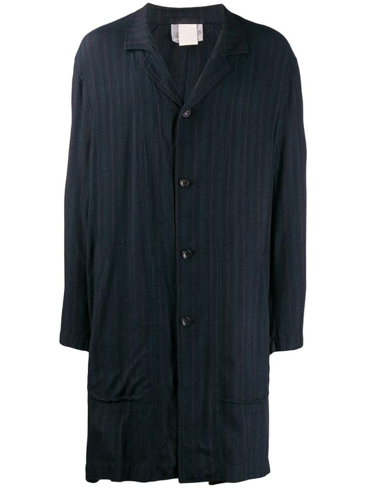 Comme Des Garçons Pre-owned 1990's Pinstriped Oversized Coat - Blue
