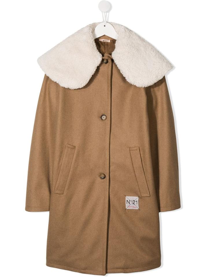 Nº21 Kids Teen Shearling Coat - Neutrals