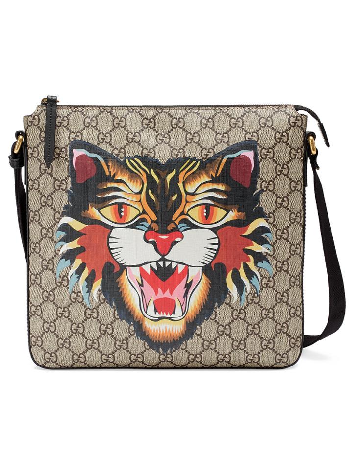 Gucci Angry Cat Print Gg Supreme Flat Messenger - Nude & Neutrals