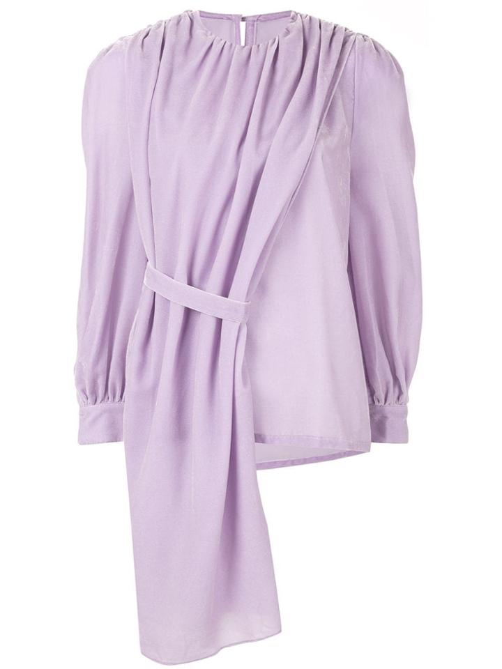 Pushbutton Draped Detail Blouse - Purple