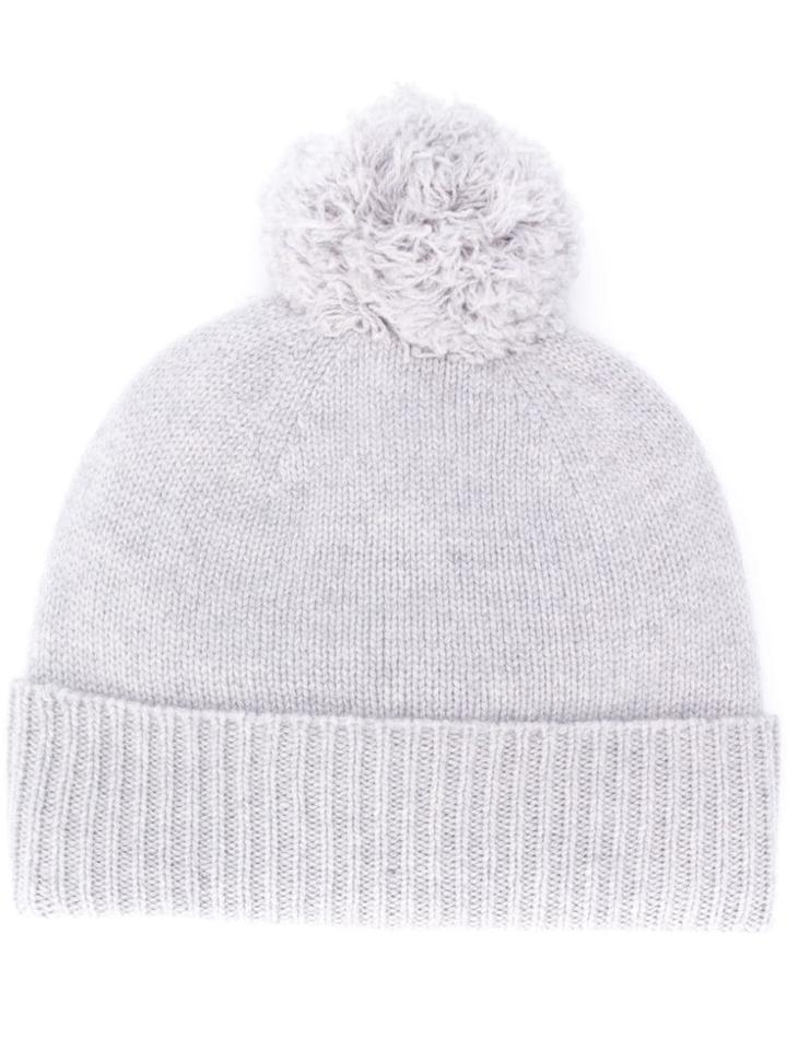 Agnona Pom-pom Knit Beanie - Grey