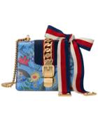 Gucci Sylvie New Flora Leather Mini Chain Bag - Blue