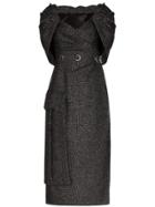 Prada Cape-effect Ruched Tweed Midi Dress - Black