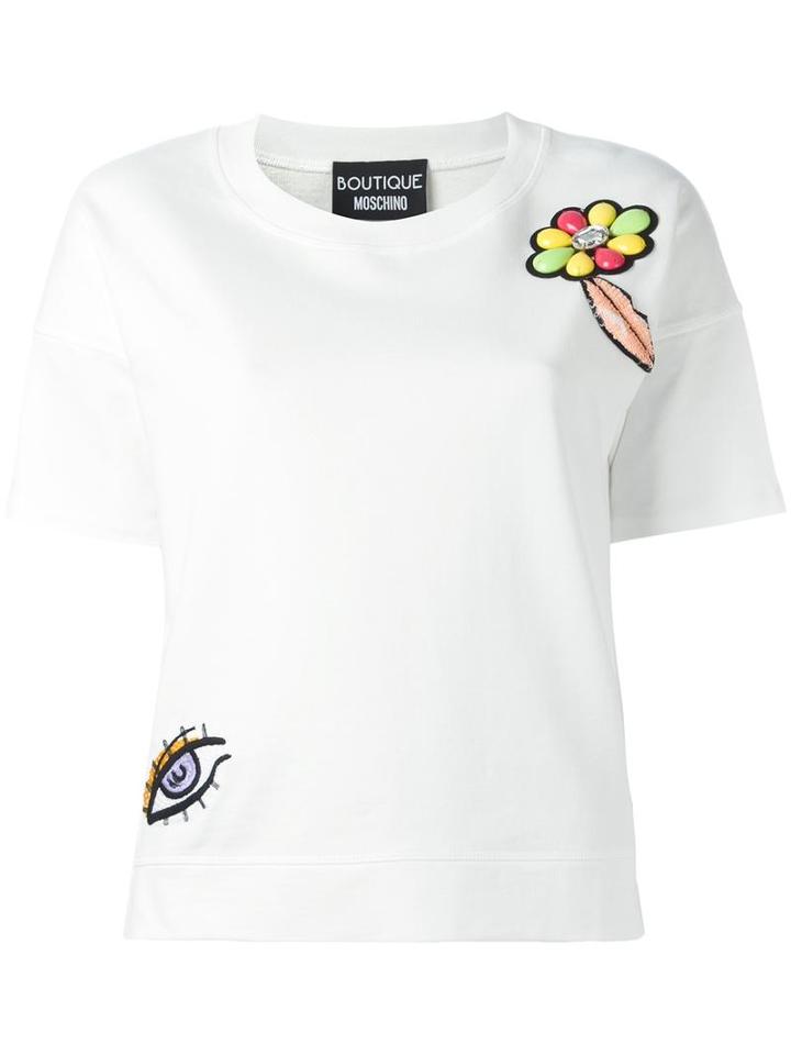 Boutique Moschino Embroidered T-shirt, Women's, Size: 36, White, Cotton