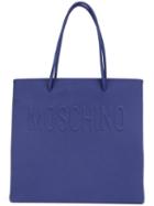 Moschino Embossed Logo Square Tote, Women's, Blue, Rubber