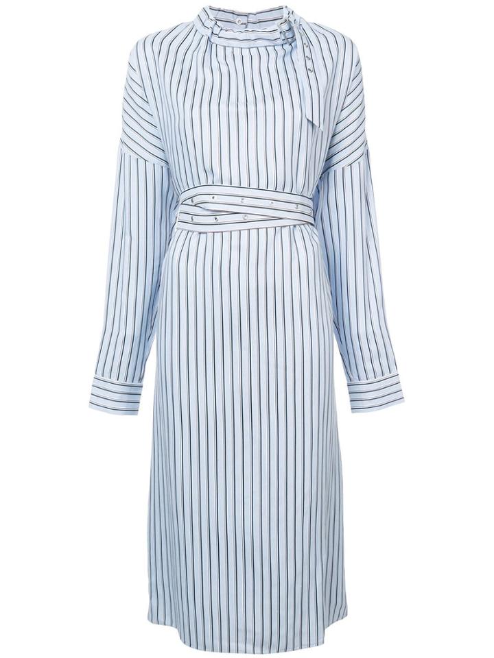 Tibi Striped Belted Shirt Dress - Blue