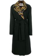 Fausto Puglisi Printed Collar Belted Coat - Black