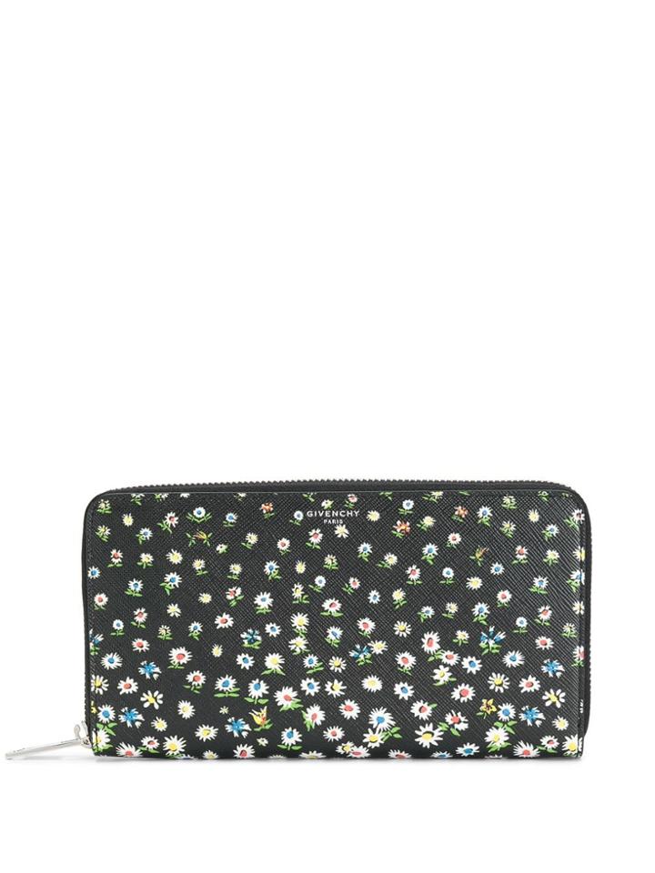 Givenchy Floral Print Long Zip Wallet - Black
