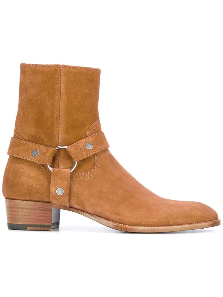 Saint Laurent Signature Wyatt 40 Harness Boots - Nude & Neutrals
