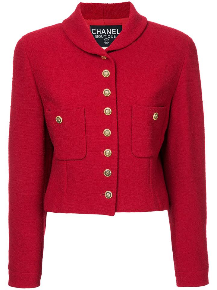 Chanel Vintage Clover Buttons Cropped Jacket - Red