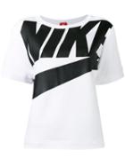 Nike Logo Print T-shirt, Women's, Size: Large, White, Cotton/polyester/viscose