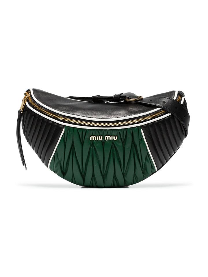 Miu Miu Black And Green Two-tone Matelassé Leather Belt Bag