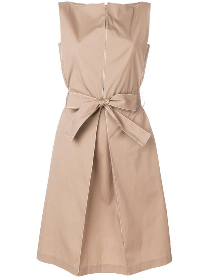 Antonelli Square Neck Tie Waist Dress - Nude & Neutrals