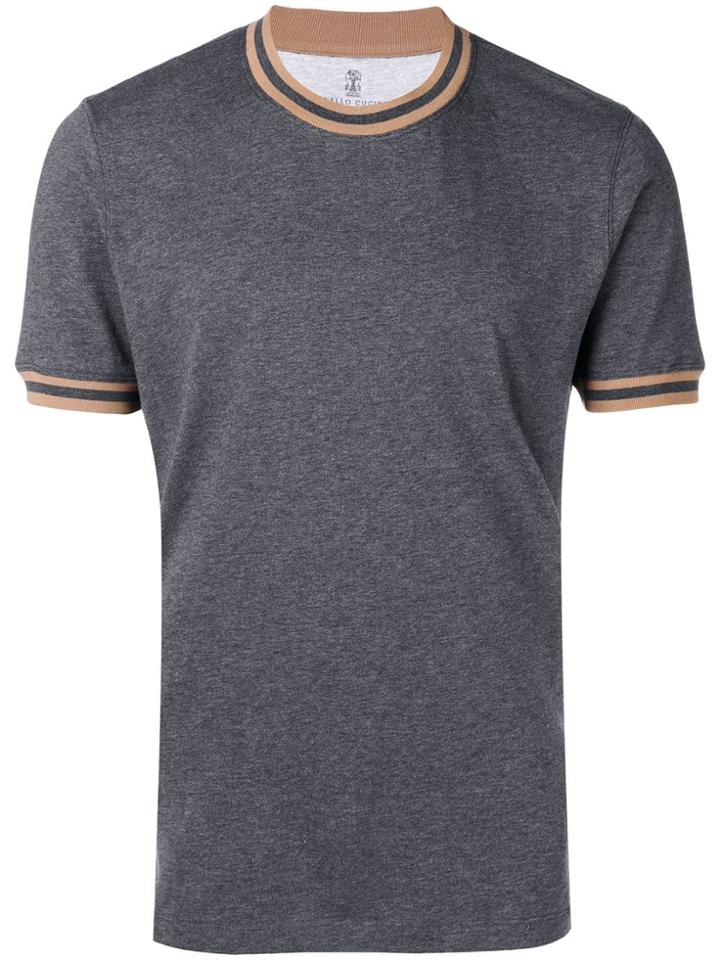 Brunello Cucinelli Ribbed Detailed T-shirt - Grey