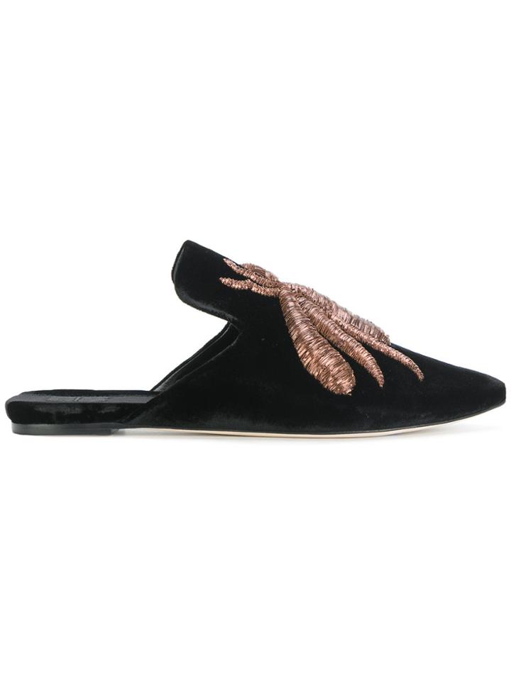 Sanayi 313 Embroidered Bee Slippers - Black