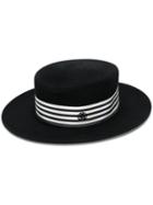 Maison Michel Stripe Trim Boater Hat - Black