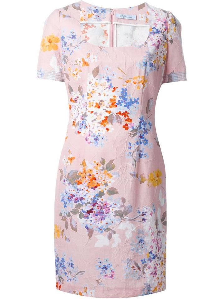 Blumarine Floral Print Square Neck Dress, Women's, Size: 48, Pink/purple, Cotton/polyamide