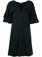 Dorothee Schumacher - Frill V-neck Dress - Women - Cotton/polyamide - 3, Black, Cotton/polyamide