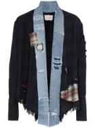 Greg Lauren 'vintage Stripe' Denim Panel Cotton Kimono - Blue