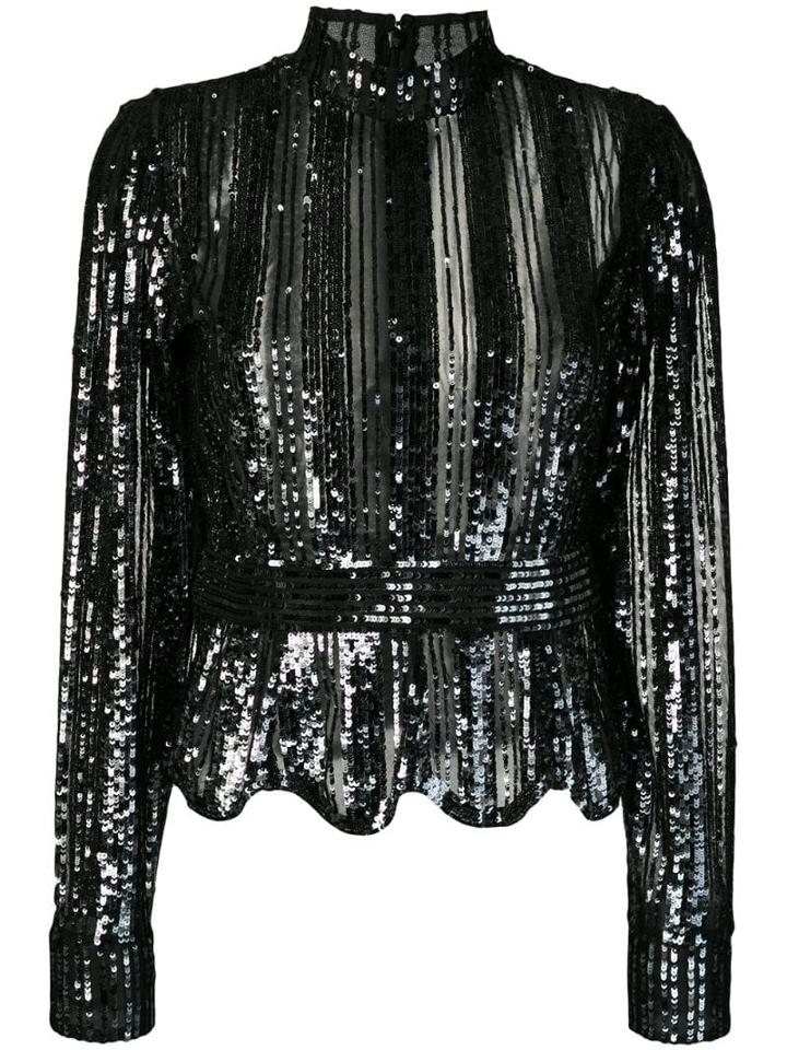 Derek Lam 10 Crosby Sequin Stripe Top - Black