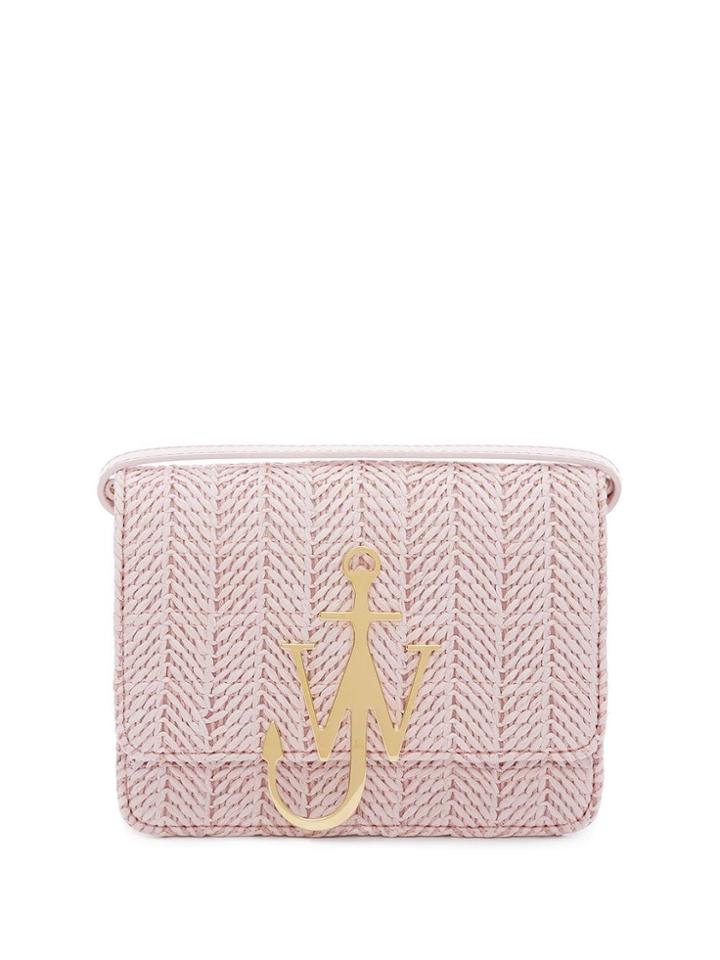 Jw Anderson Natural Raffia Anchor Logo Bag - Pink
