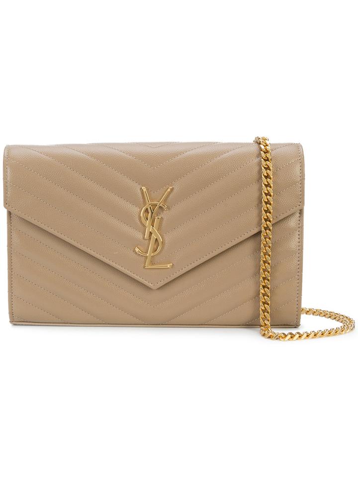 Saint Laurent Monogram Envelope Chain Wallet - Nude & Neutrals