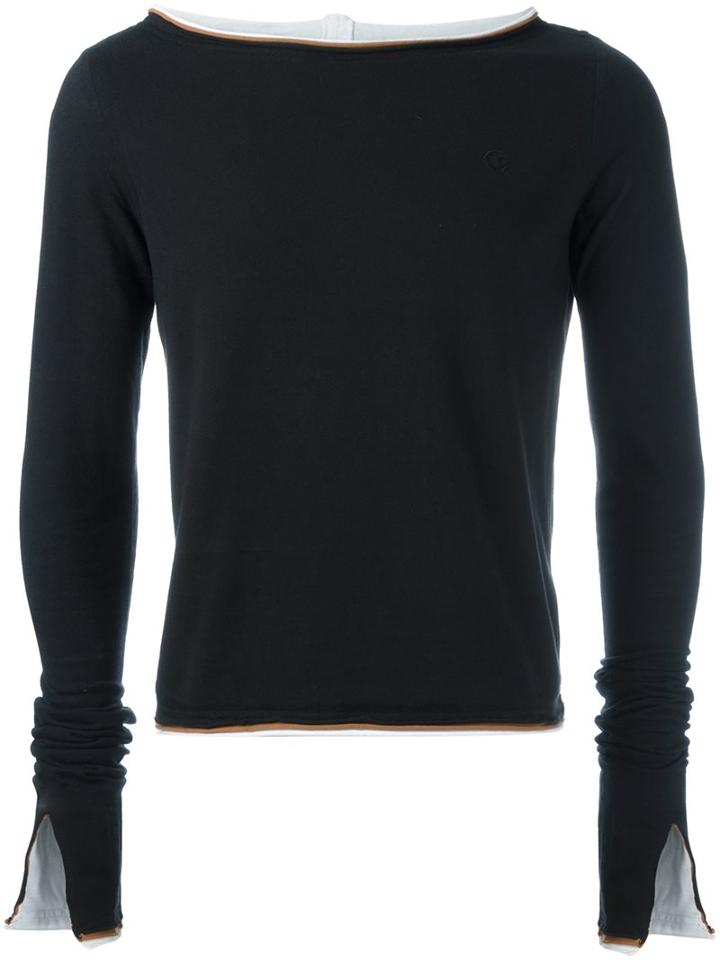 Telfar Raw Edge Layered Sweatshirt, Men's, Size: Small, Black, Cotton