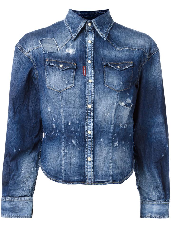 Dsquared2 Distressed Denim Jacket, Women's, Size: 44, Blue, Cotton/spandex/elastane