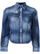 Dsquared2 Distressed Denim Jacket, Women's, Size: 44, Blue, Cotton/spandex/elastane
