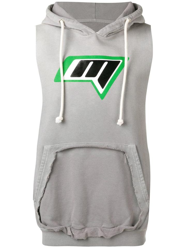 Maison Margiela Logo Print Sleeveless Hoodie - Grey
