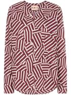 Plan C Geometric Print Collarless Shirt - Red