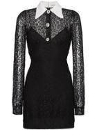 Alessandra Rich Silk Mini Lace Dress With Contrast Collar - Black