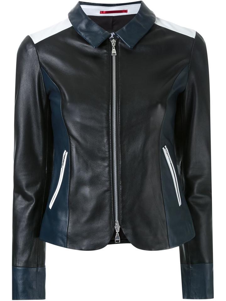 Loveless Colour Block Zip Jacket, Women's, Size: 36, Black, Cupro/lamb Skin