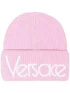 Versace Pink Logo Knit Beanie