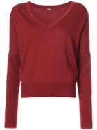 Adam Lippes Long Sleeve V-neck Sweater - Red