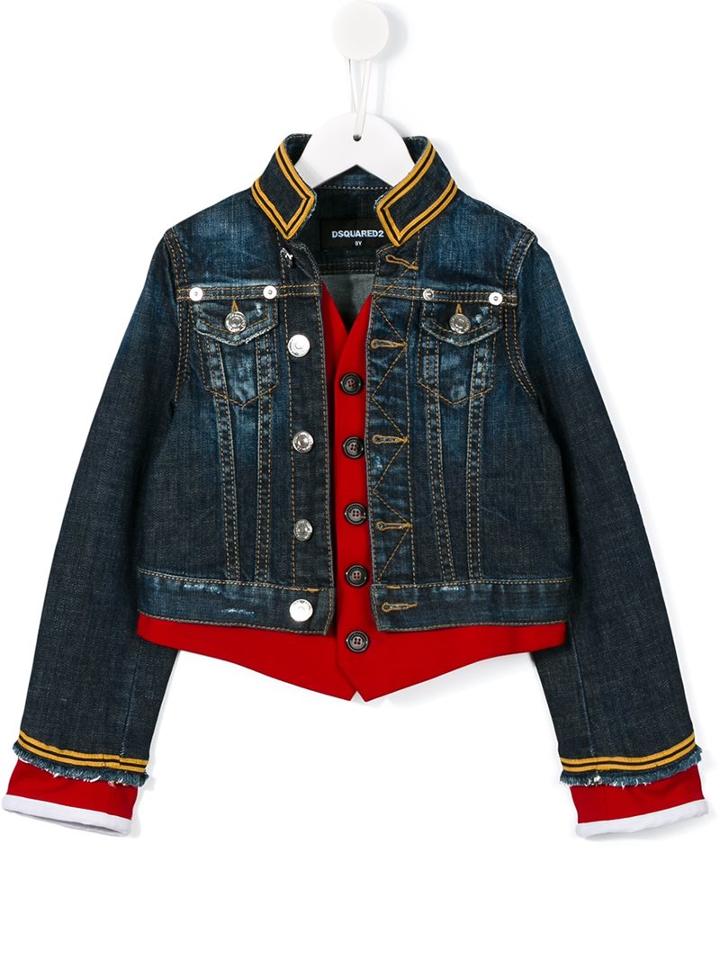 Dsquared2 Kids Military Style Denim Jacket, Boy's, Size: 12 Yrs, Blue