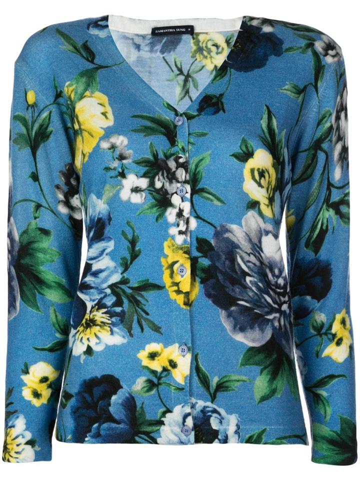 Samantha Sung Charlotte Floral Print Cardigan - Blue