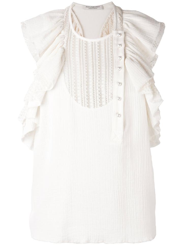 Philosophy Di Lorenzo Serafini - Ruffle-trimmed Top - Women - Cotton - 40, Nude/neutrals, Cotton