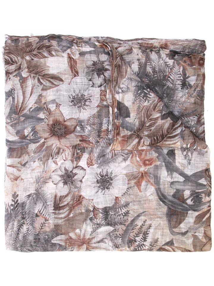 Brunello Cucinelli Floral Print Scarf - Grey