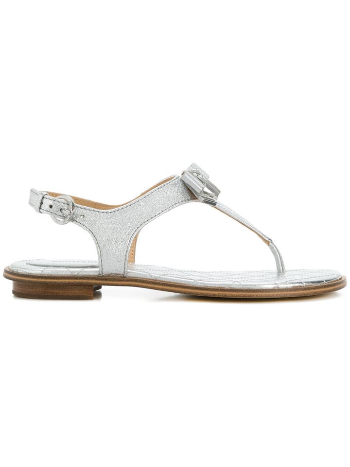 Michael Michael Kors T-strap Bow Trimmed Sandal - Metallic