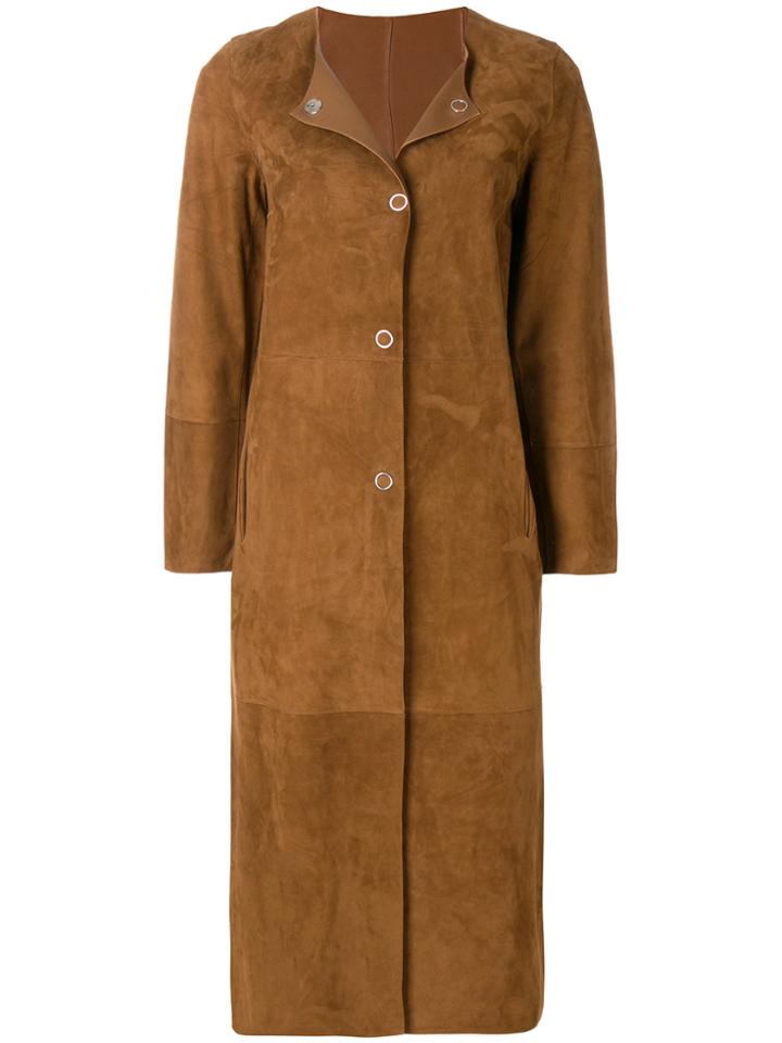Yves Salomon Reversible Long Coat - Brown