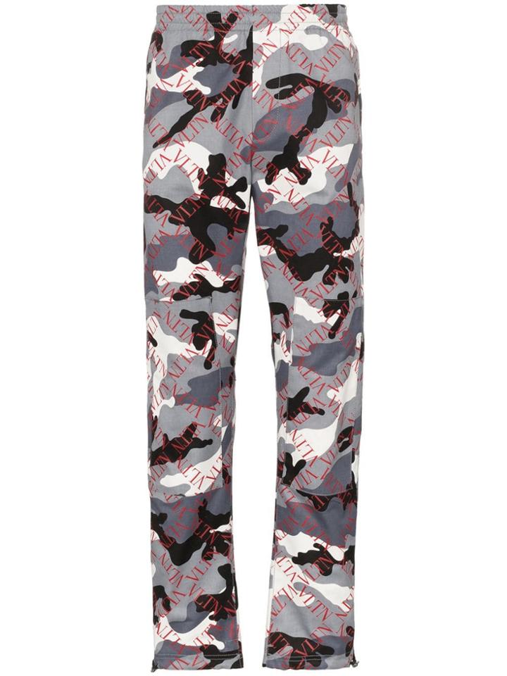 Valentino Vltn Grid Print Camo Cotton Trousers - Grey