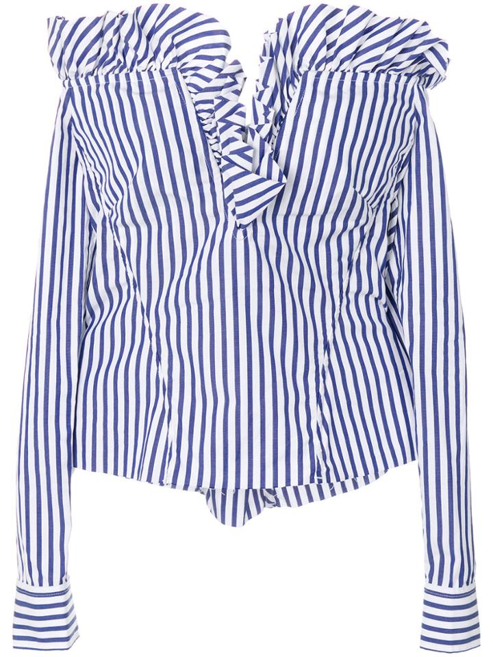 Marques'almeida Off-the-shoulder Ruffled Striped Blouse - Blue