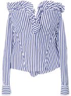 Marques'almeida Off-the-shoulder Ruffled Striped Blouse - Blue